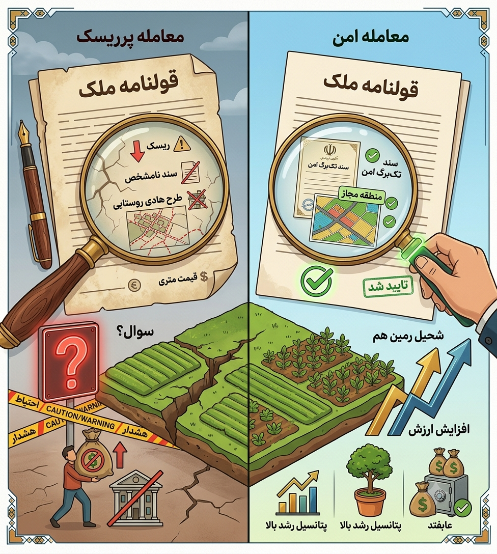 خرید زمین قولنامه‌ای | بررسی کامل ریسک‌ها و نکات حقوقی در شمال